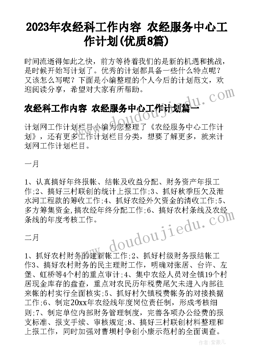 2023年农经科工作内容 农经服务中心工作计划(优质8篇)