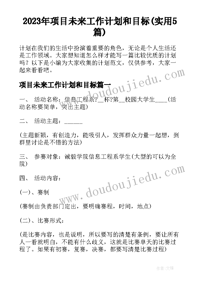 2023年项目未来工作计划和目标(实用5篇)