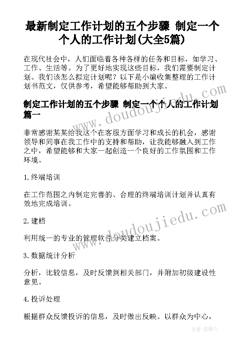 最新制定工作计划的五个步骤 制定一个个人的工作计划(大全5篇)