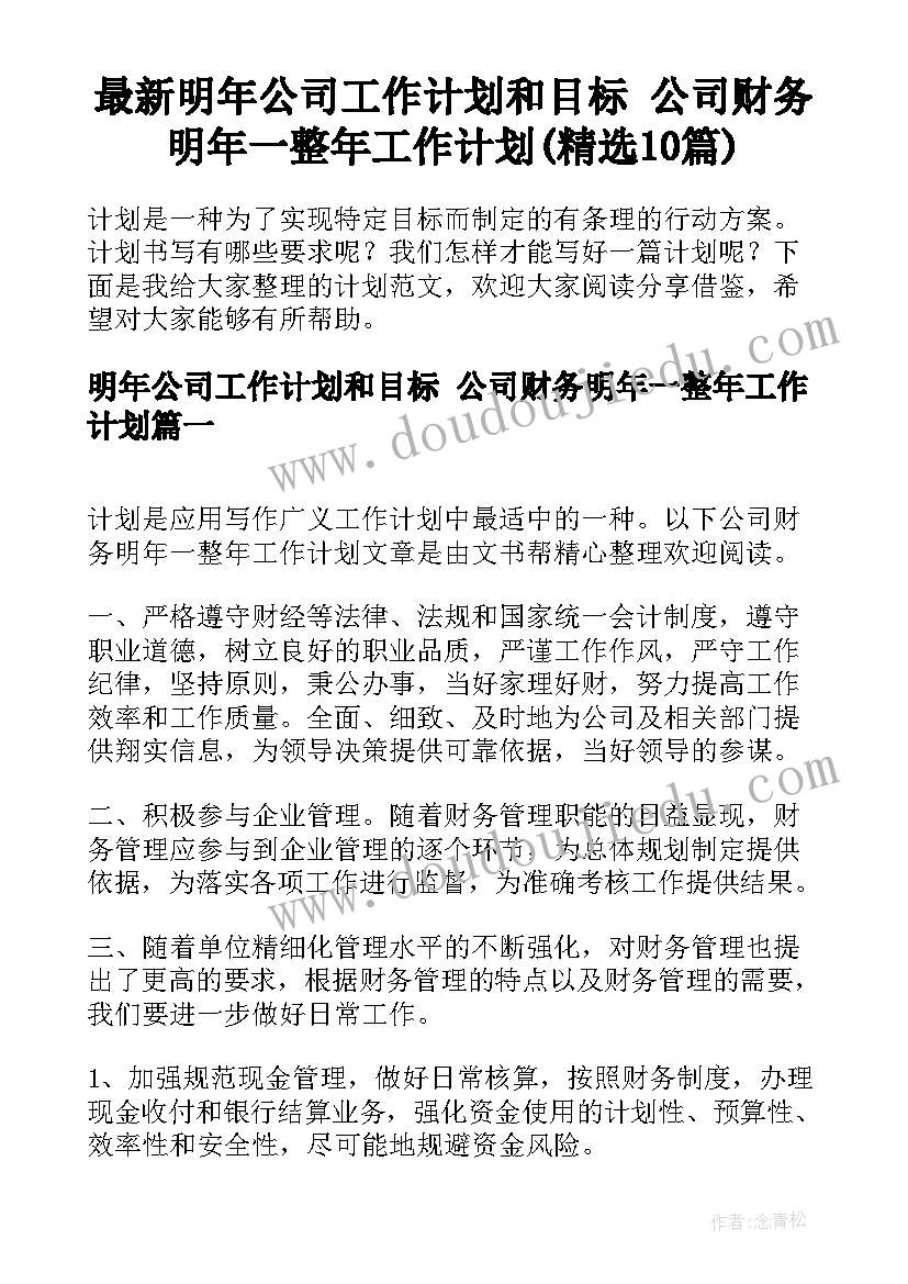 最新明年公司工作计划和目标 公司财务明年一整年工作计划(精选10篇)