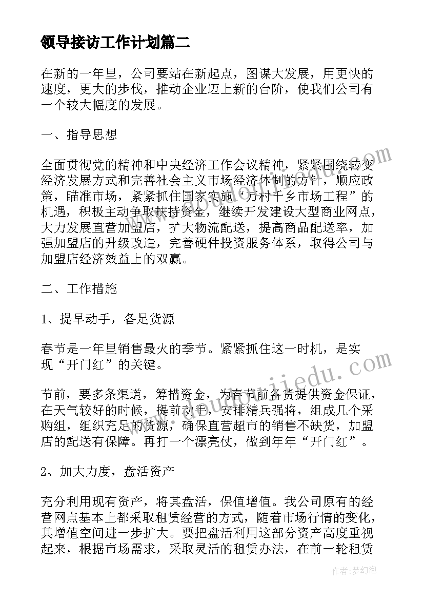 2023年领导接访工作计划(汇总7篇)