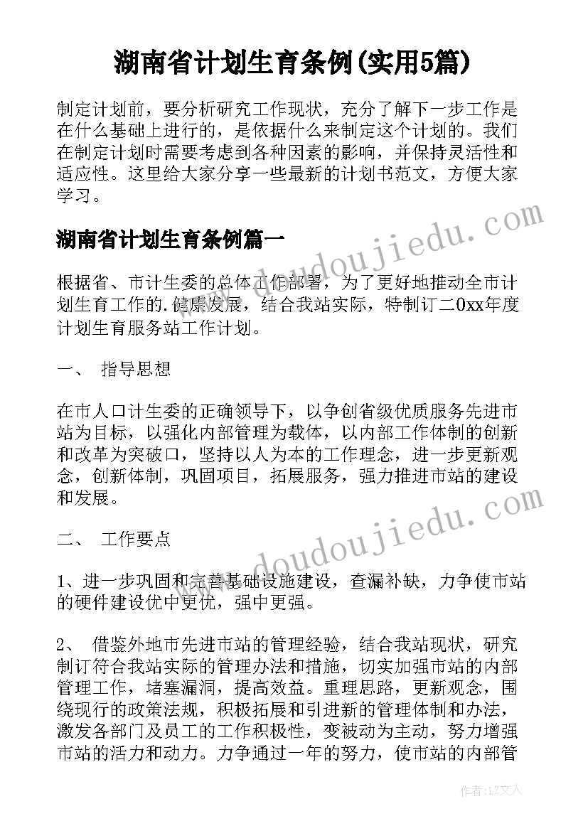 湖南省计划生育条例(实用5篇)