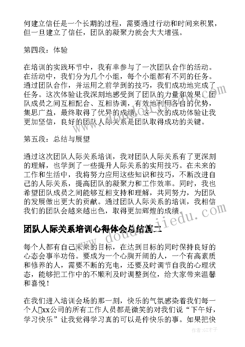 2023年团队人际关系培训心得体会总结(优秀8篇)