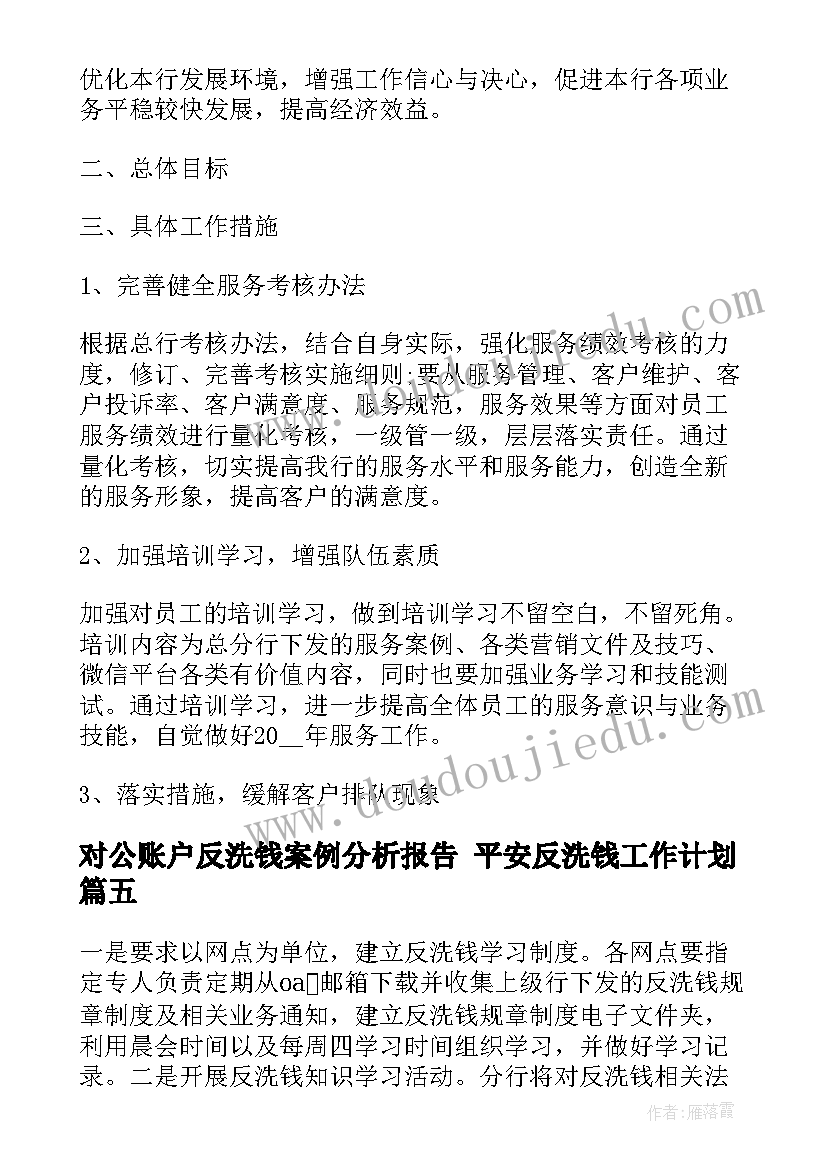 2023年对公账户反洗钱案例分析报告 平安反洗钱工作计划(大全5篇)