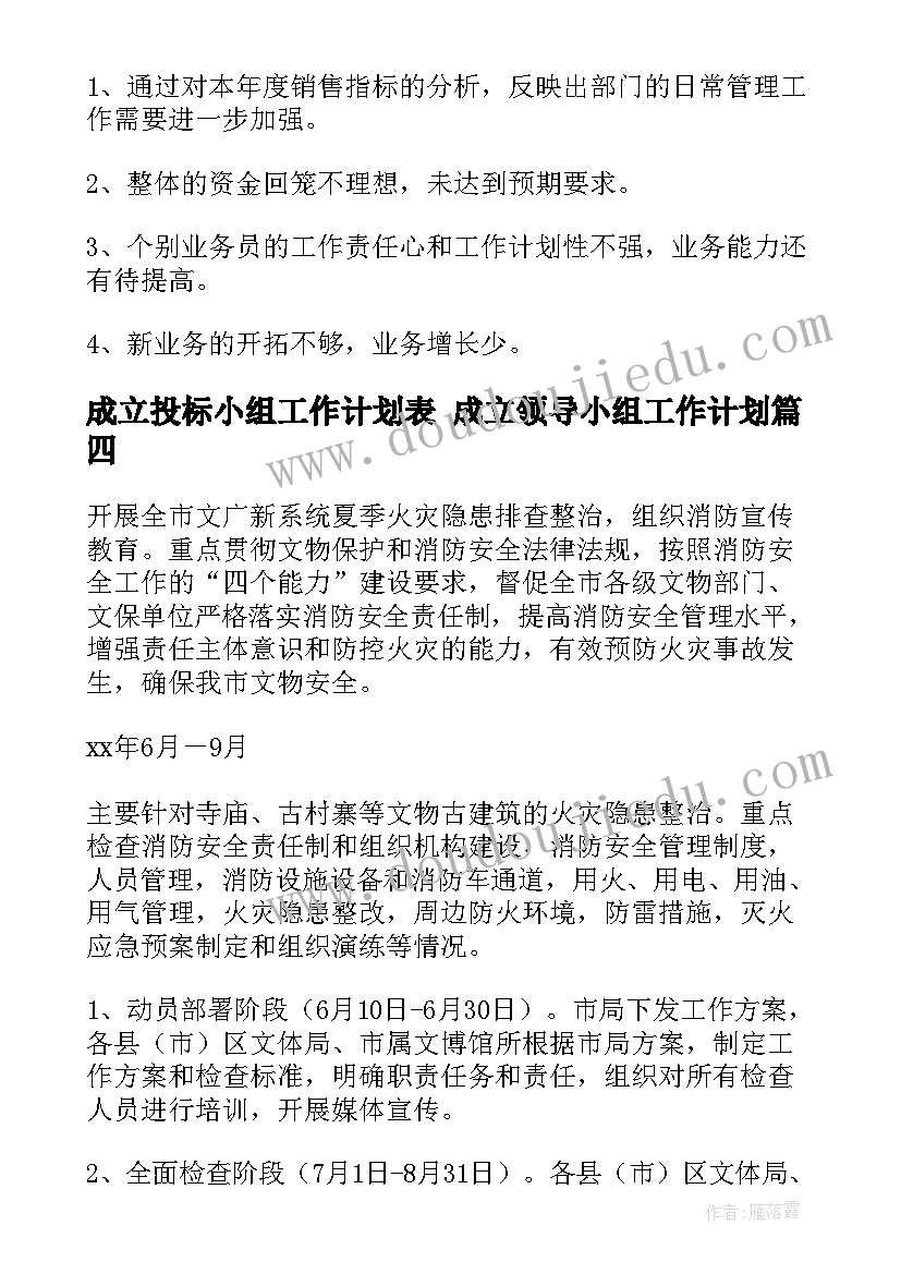 成立投标小组工作计划表 成立领导小组工作计划(汇总5篇)