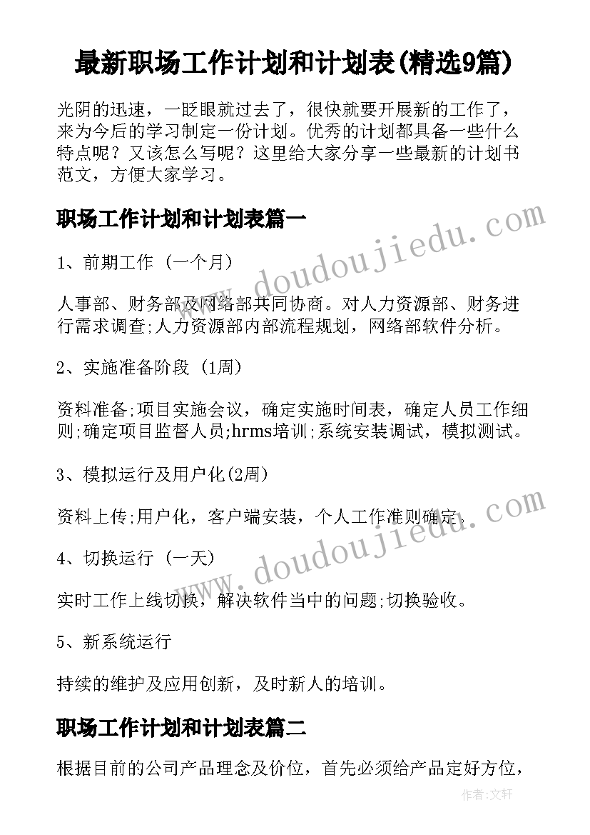 最新职场工作计划和计划表(精选9篇)