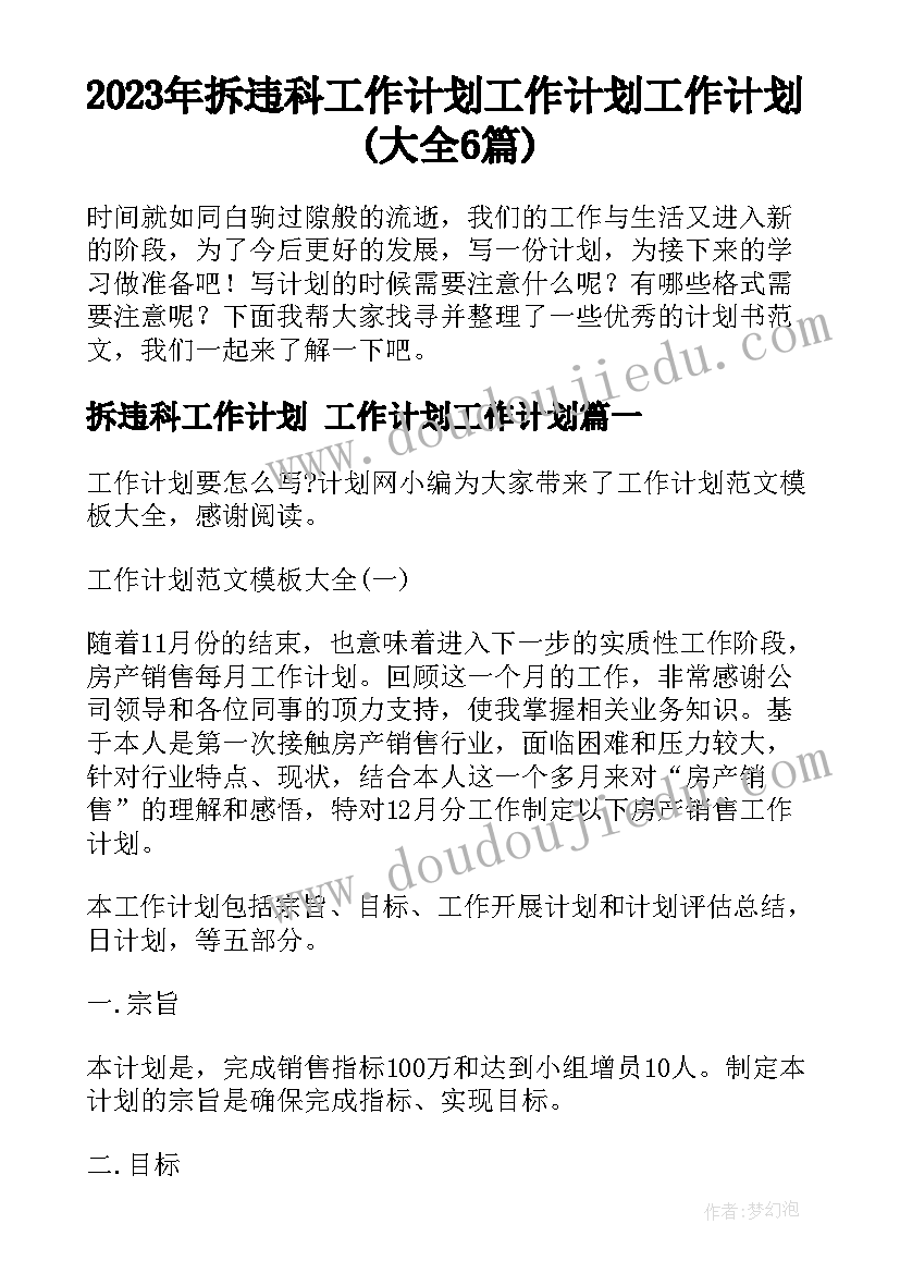 2023年拆违科工作计划 工作计划工作计划(大全6篇)