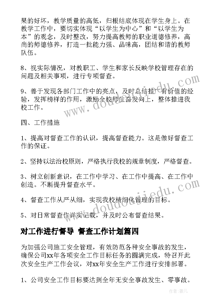 最新对工作进行督导 督查工作计划(汇总5篇)