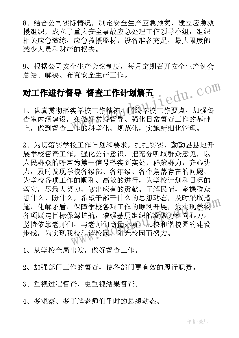 最新对工作进行督导 督查工作计划(汇总5篇)