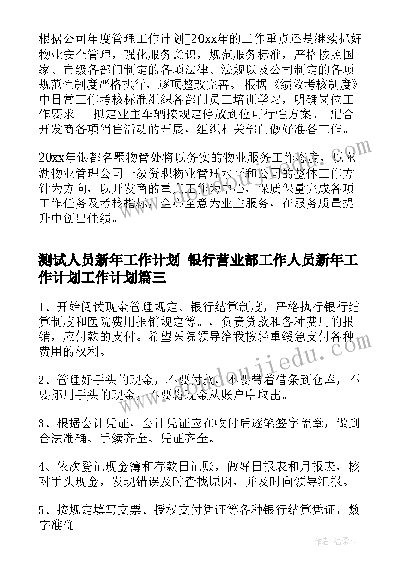 最新测试人员新年工作计划 银行营业部工作人员新年工作计划工作计划(模板5篇)