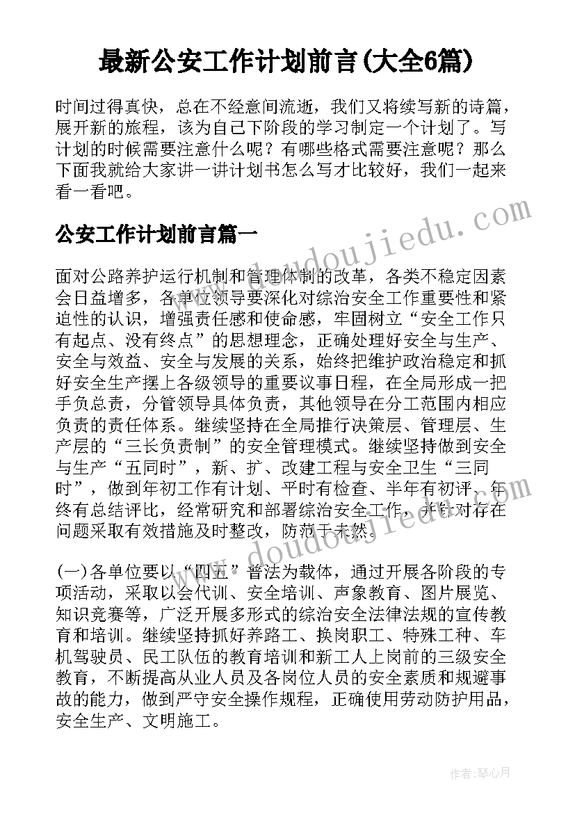 最新公安工作计划前言(大全6篇)