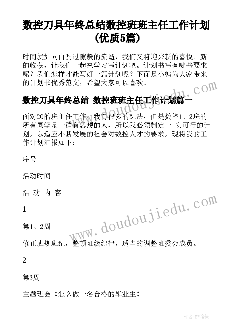 数控刀具年终总结 数控班班主任工作计划(优质5篇)