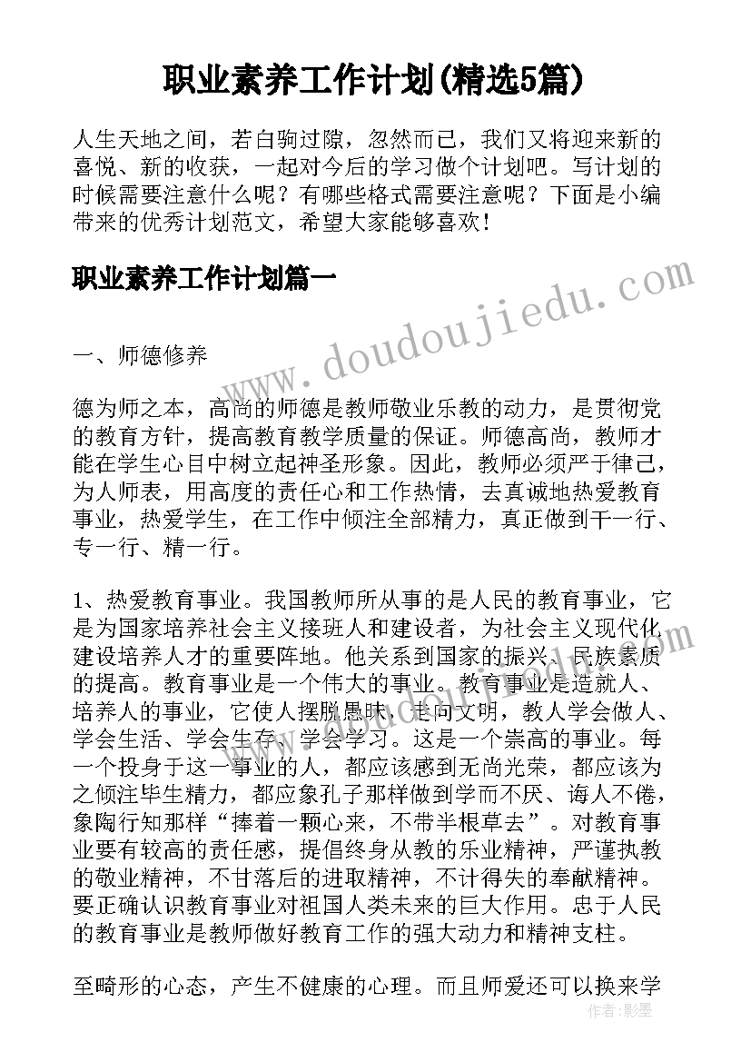 职业素养工作计划(精选5篇)