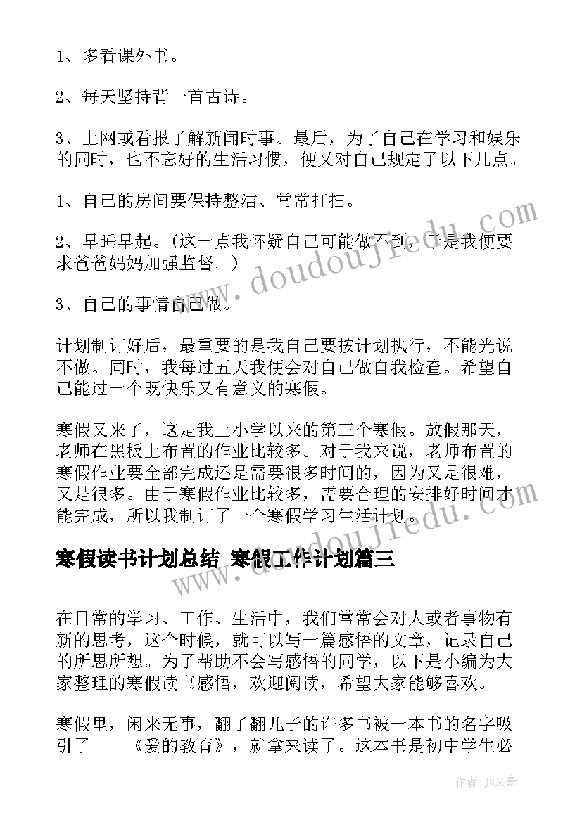 2023年寒假读书计划总结 寒假工作计划(通用8篇)