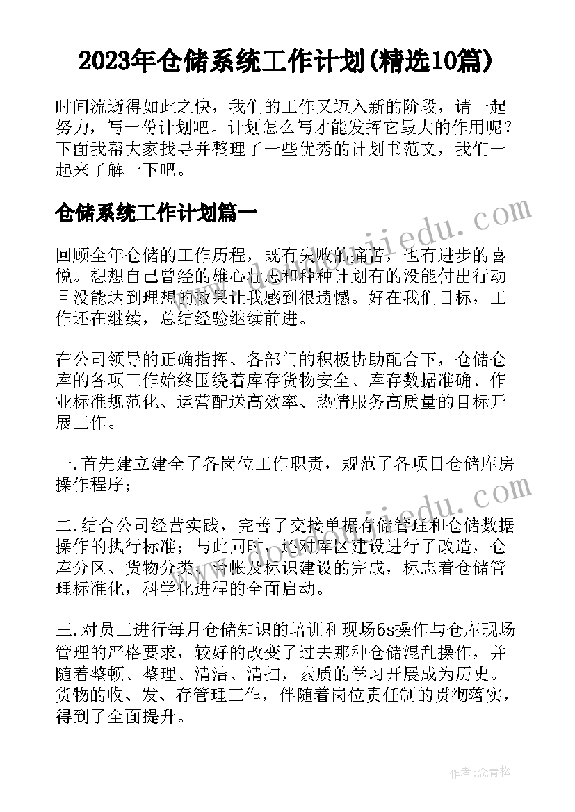 2023年仓储系统工作计划(精选10篇)