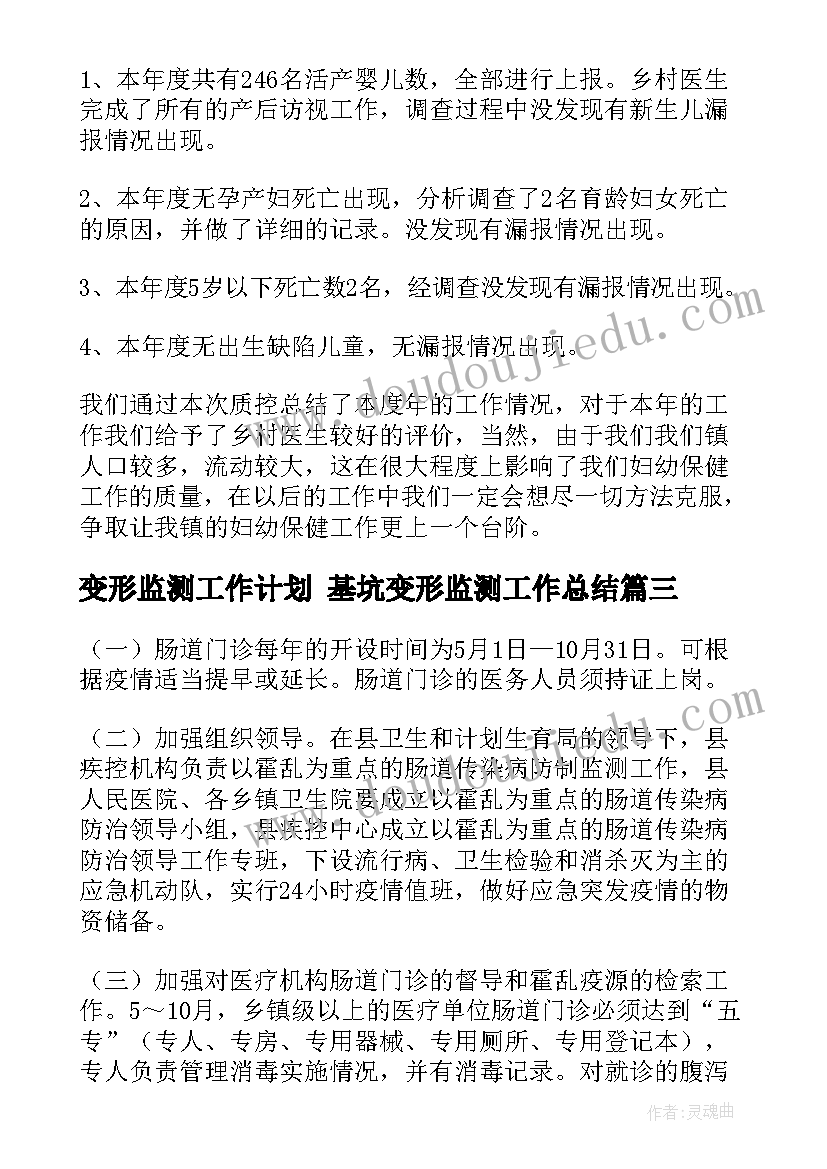 最新变形监测工作计划 基坑变形监测工作总结(大全6篇)