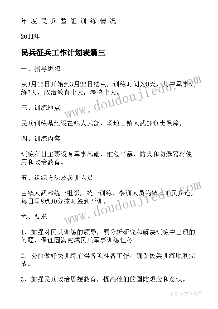 最新民兵征兵工作计划表(优秀10篇)