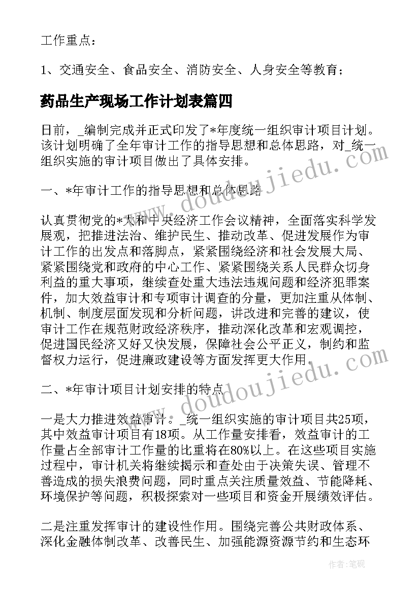 2023年药品生产现场工作计划表(实用5篇)