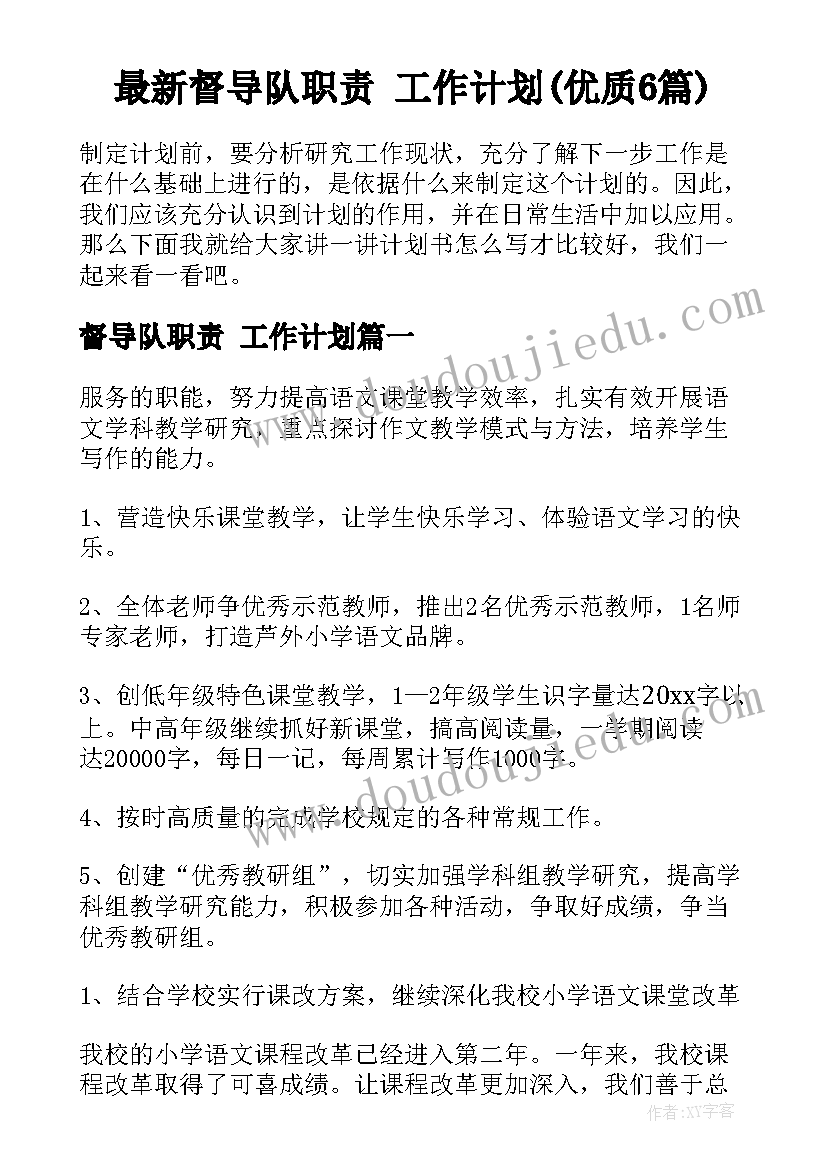 最新督导队职责 工作计划(优质6篇)