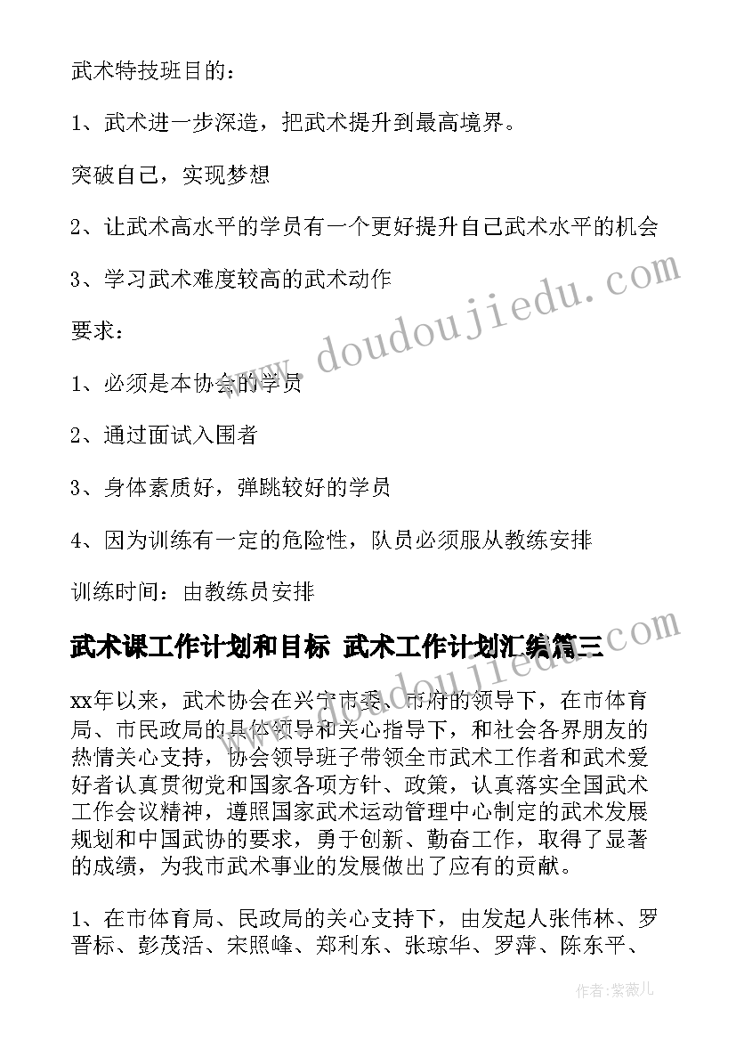 2023年武术课工作计划和目标 武术工作计划汇编(精选5篇)