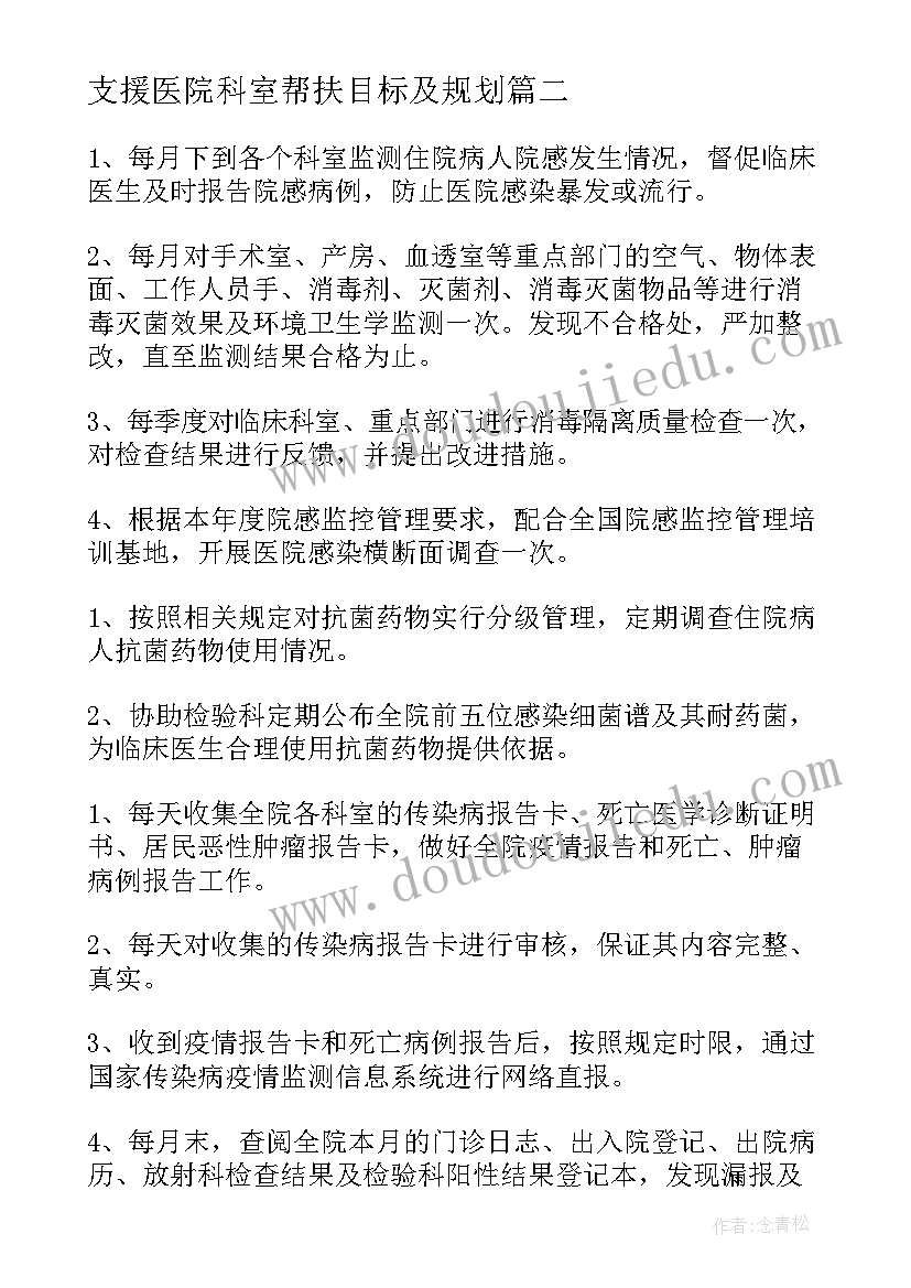 最新支援医院科室帮扶目标及规划(大全6篇)