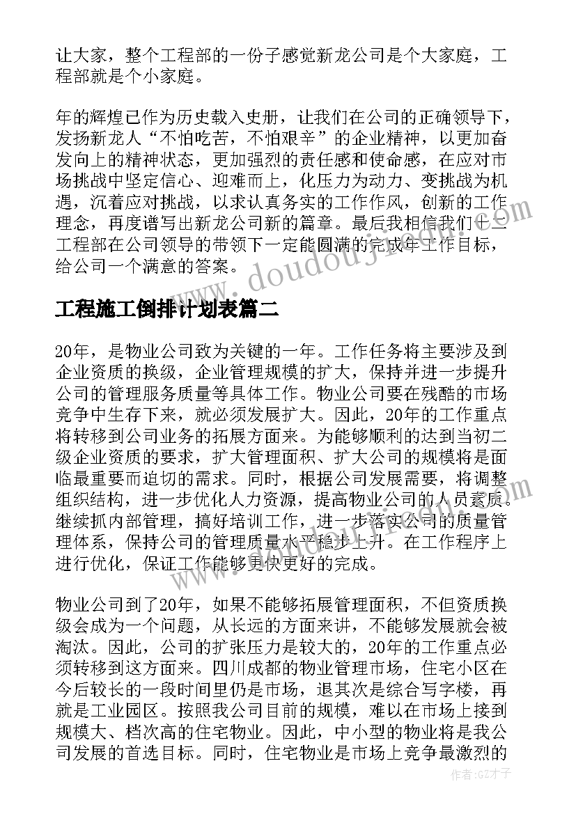 2023年工程施工倒排计划表(模板6篇)