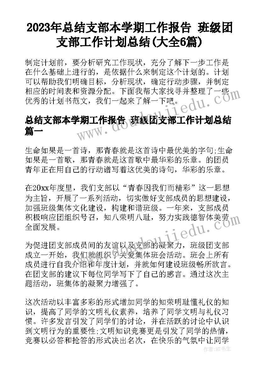 2023年总结支部本学期工作报告 班级团支部工作计划总结(大全6篇)