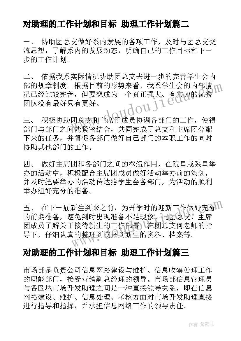 最新对助理的工作计划和目标 助理工作计划(汇总9篇)