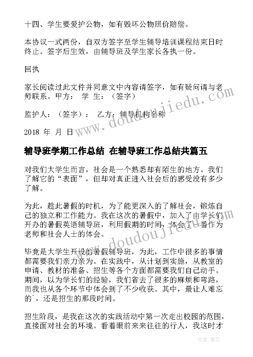 2023年辅导班学期工作总结 在辅导班工作总结共(精选7篇)