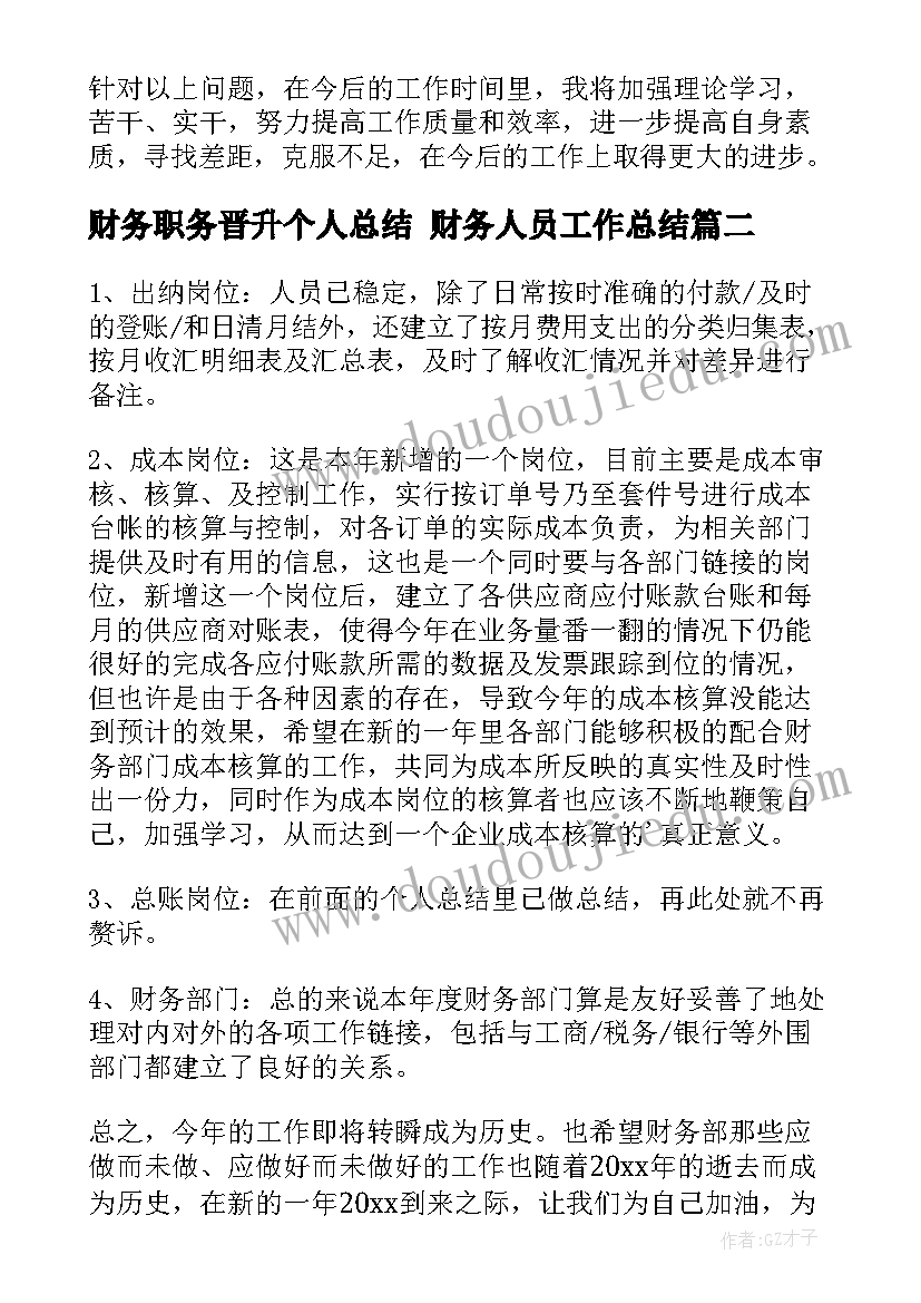 财务职务晋升个人总结 财务人员工作总结(模板9篇)