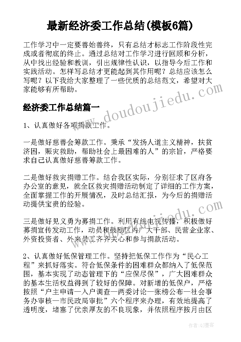 最新经济委工作总结(模板6篇)