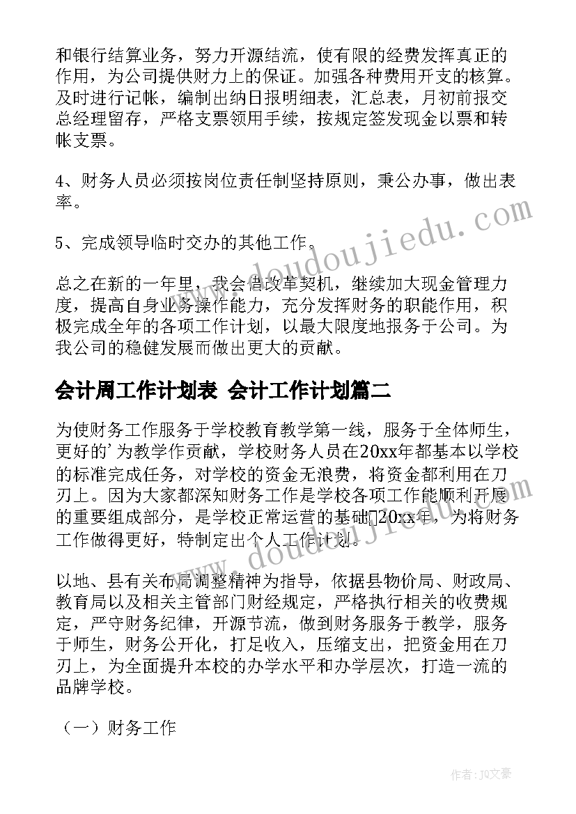 会计周工作计划表 会计工作计划(优秀8篇)