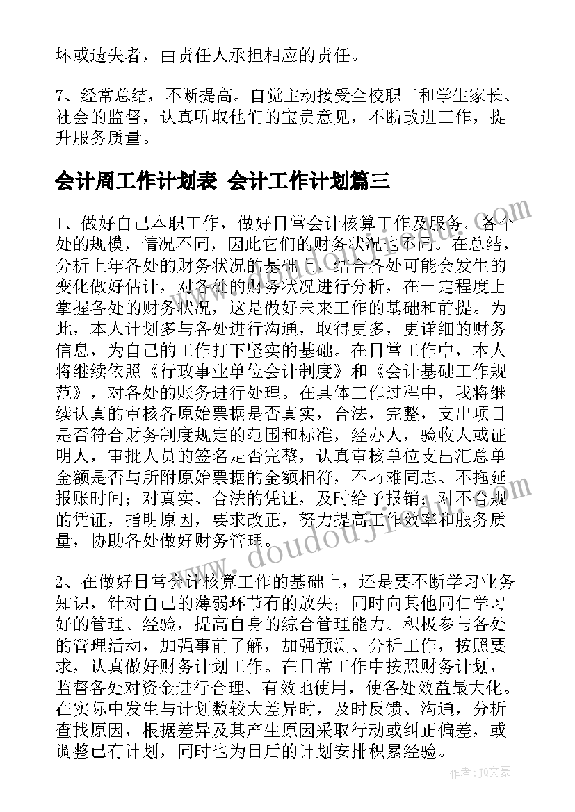 会计周工作计划表 会计工作计划(优秀8篇)