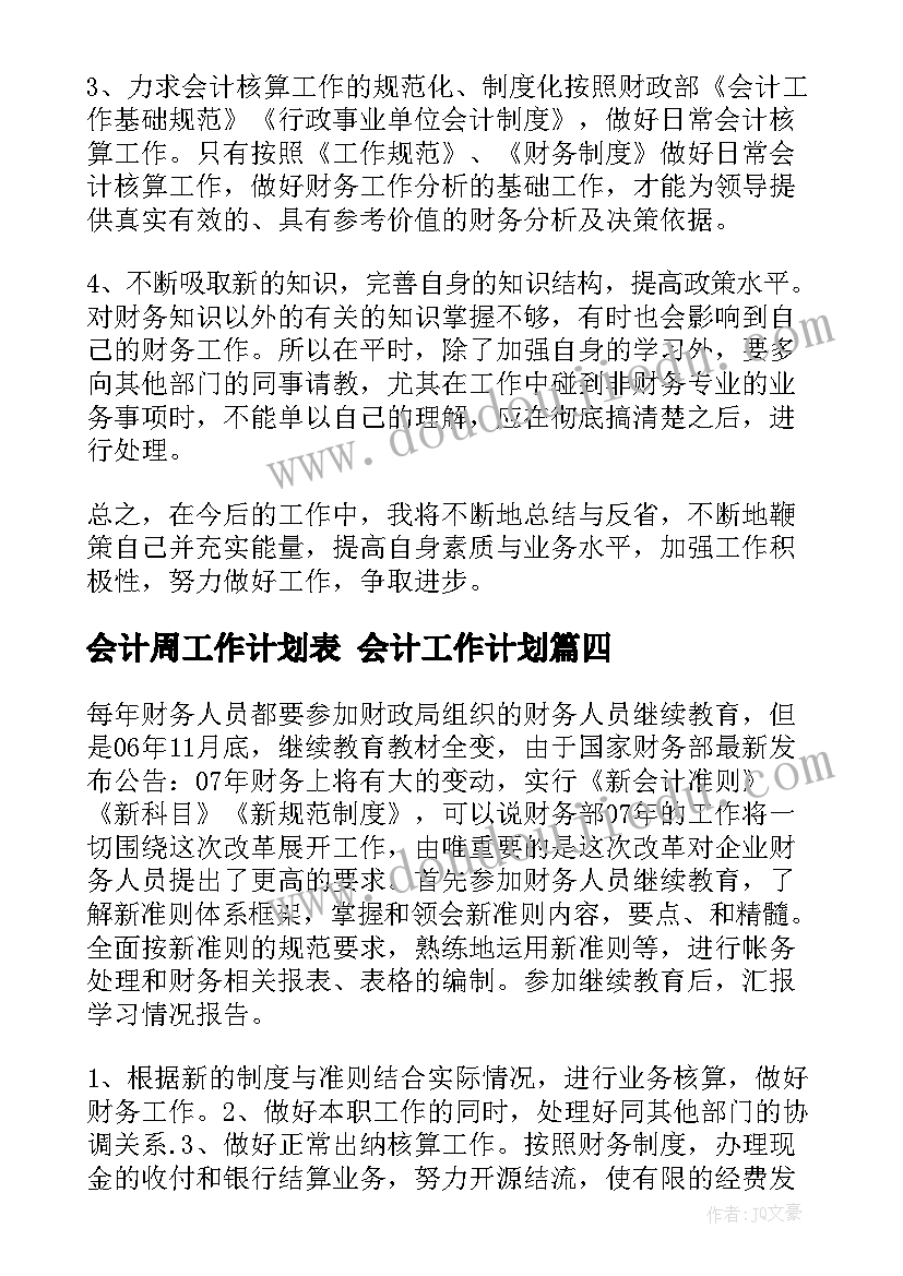 会计周工作计划表 会计工作计划(优秀8篇)