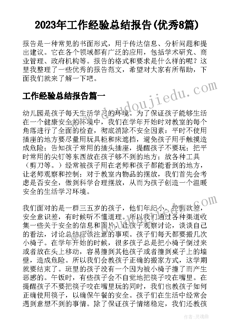 2023年工作经验总结报告(优秀8篇)