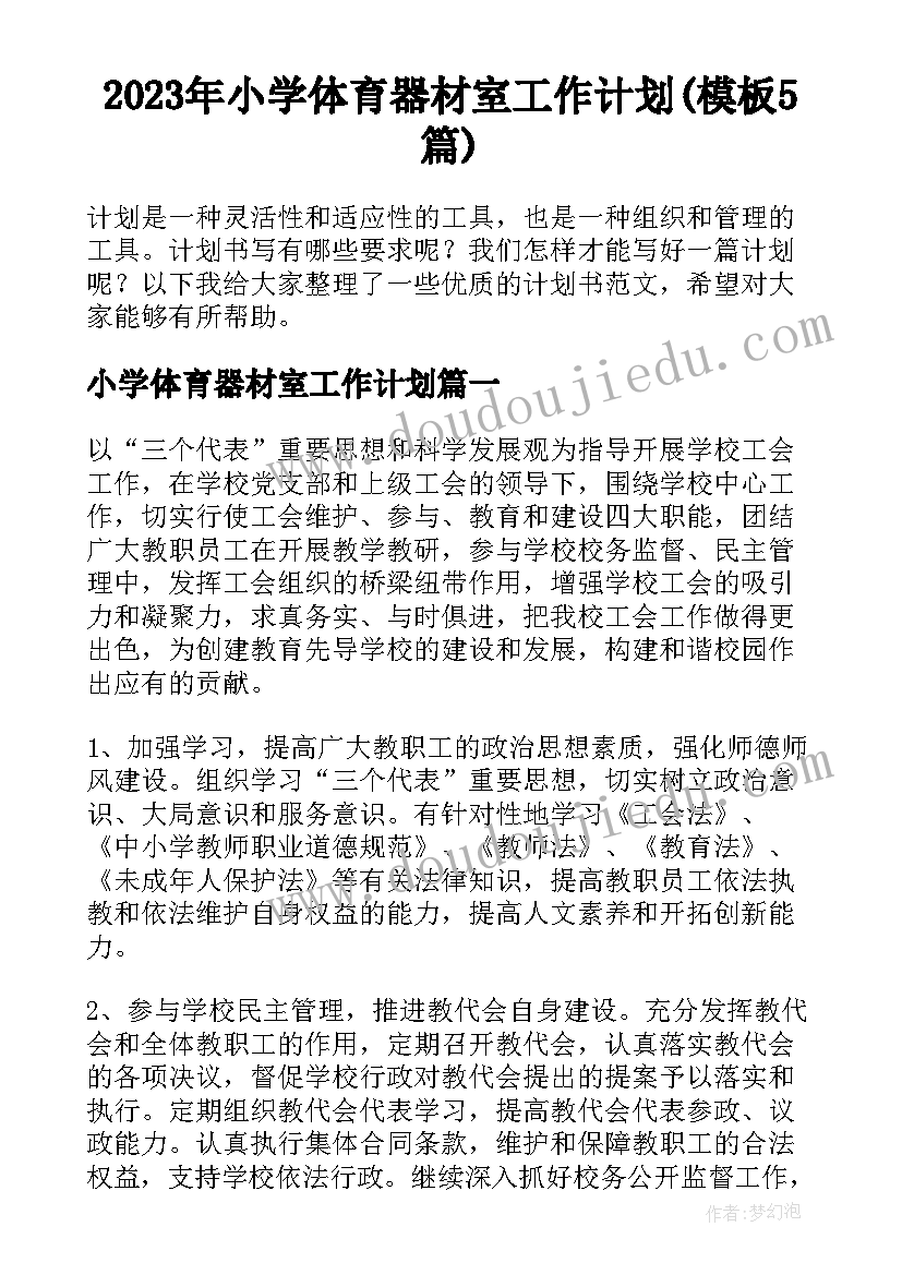 2023年小学体育器材室工作计划(模板5篇)