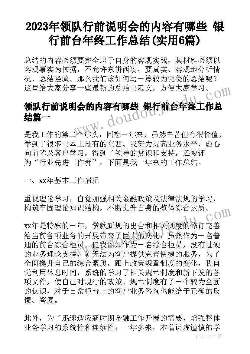 2023年领队行前说明会的内容有哪些 银行前台年终工作总结(实用6篇)