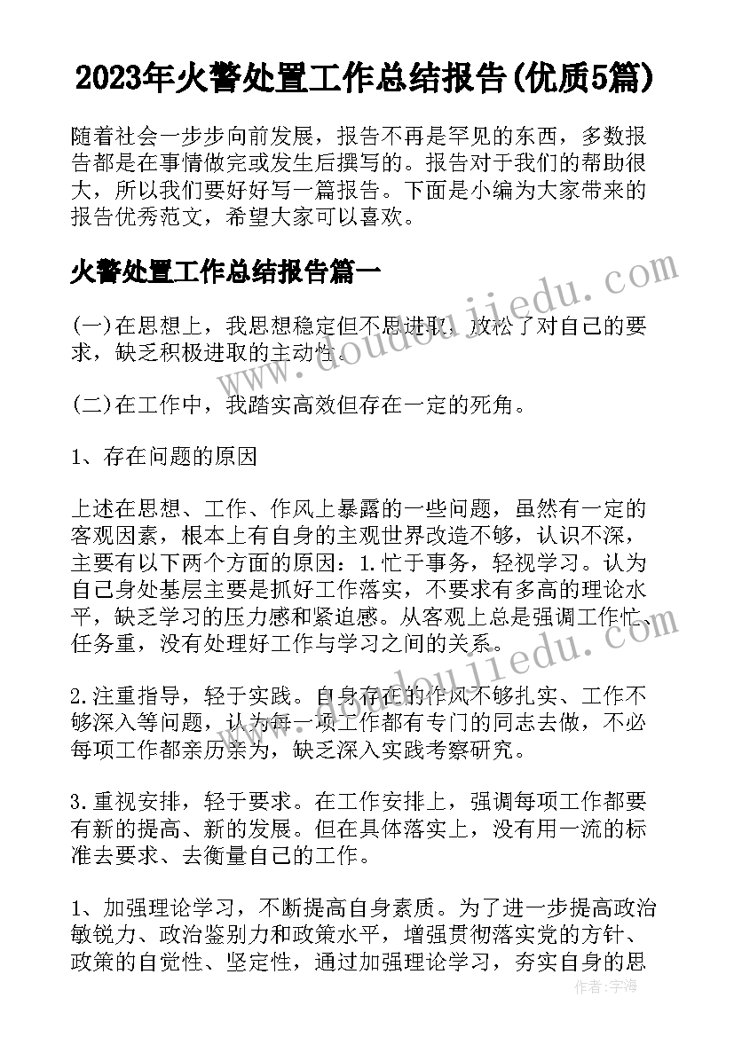 2023年火警处置工作总结报告(优质5篇)