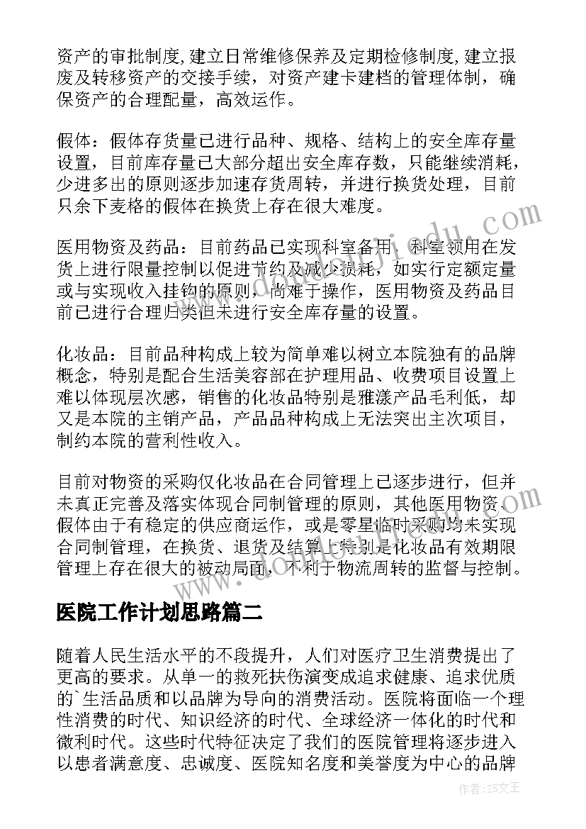 最新医院工作计划思路(优质6篇)