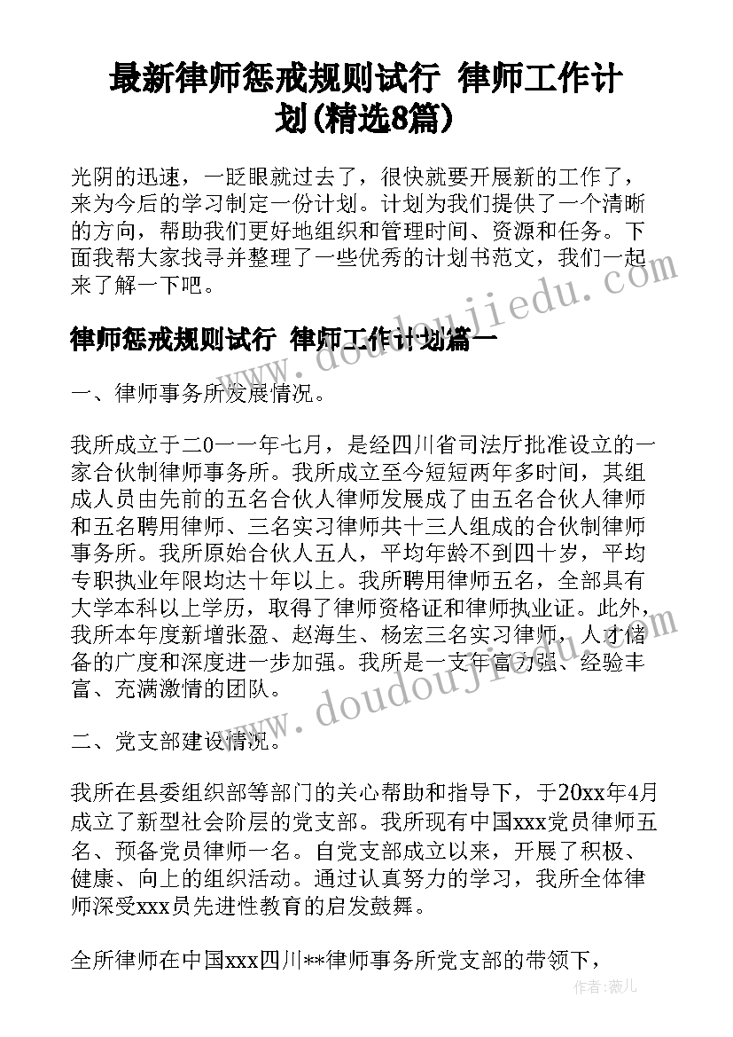 最新律师惩戒规则试行 律师工作计划(精选8篇)