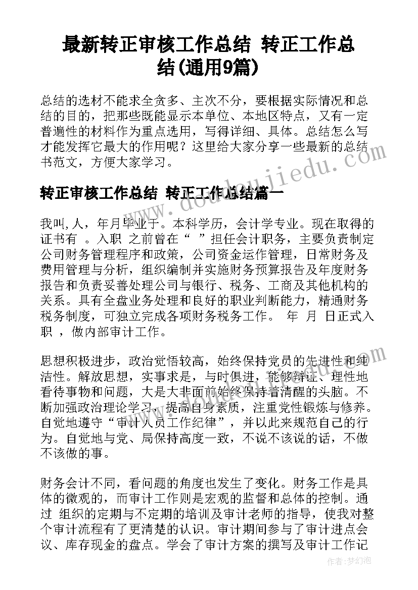 最新转正审核工作总结 转正工作总结(通用9篇)