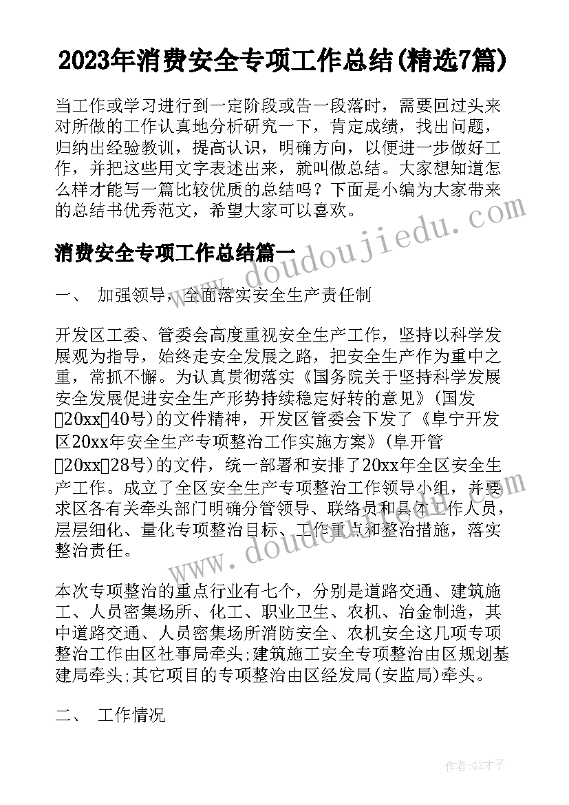 2023年消费安全专项工作总结(精选7篇)