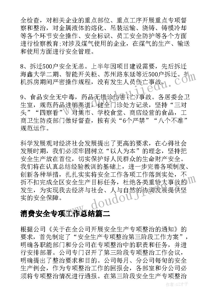 2023年消费安全专项工作总结(精选7篇)