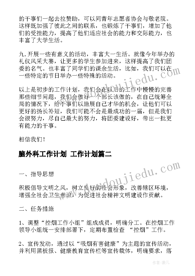 最新脑外科工作计划 工作计划(优秀6篇)