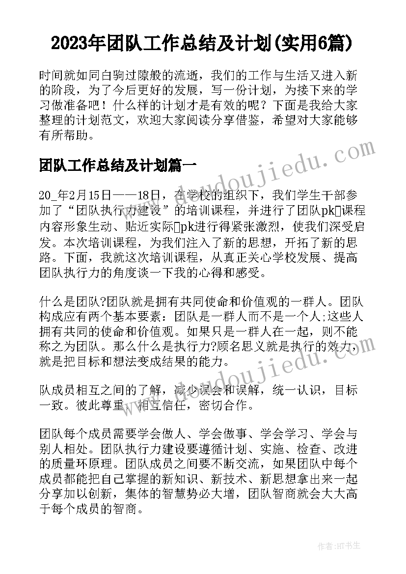 2023年团队工作总结及计划(实用6篇)