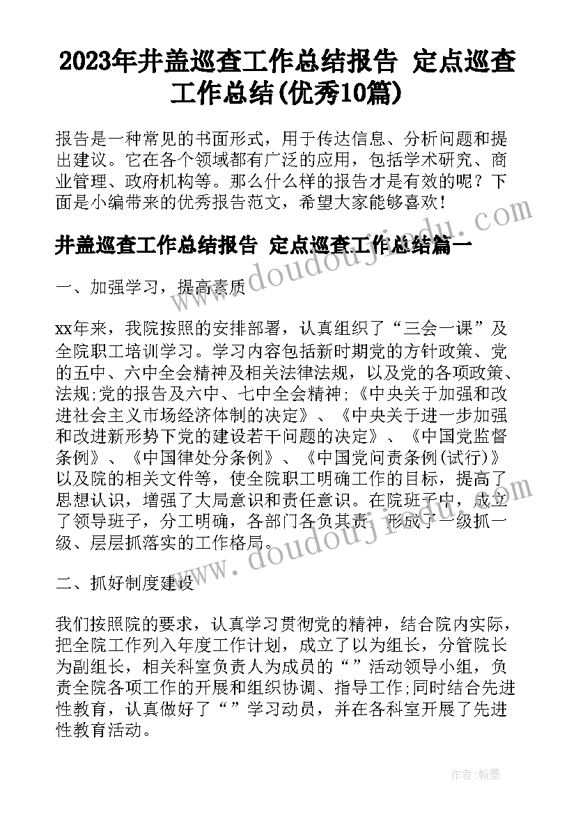 2023年井盖巡查工作总结报告 定点巡查工作总结(优秀10篇)