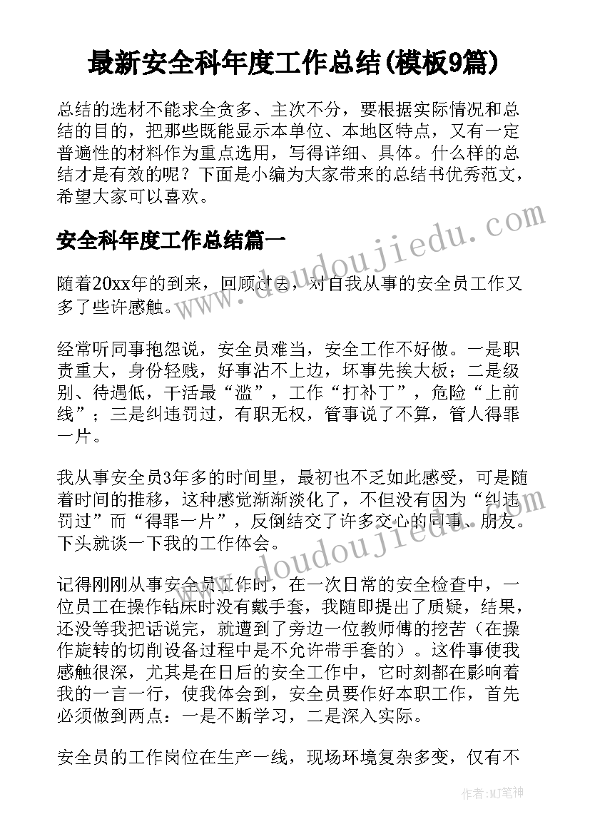 最新安全科年度工作总结(模板9篇)