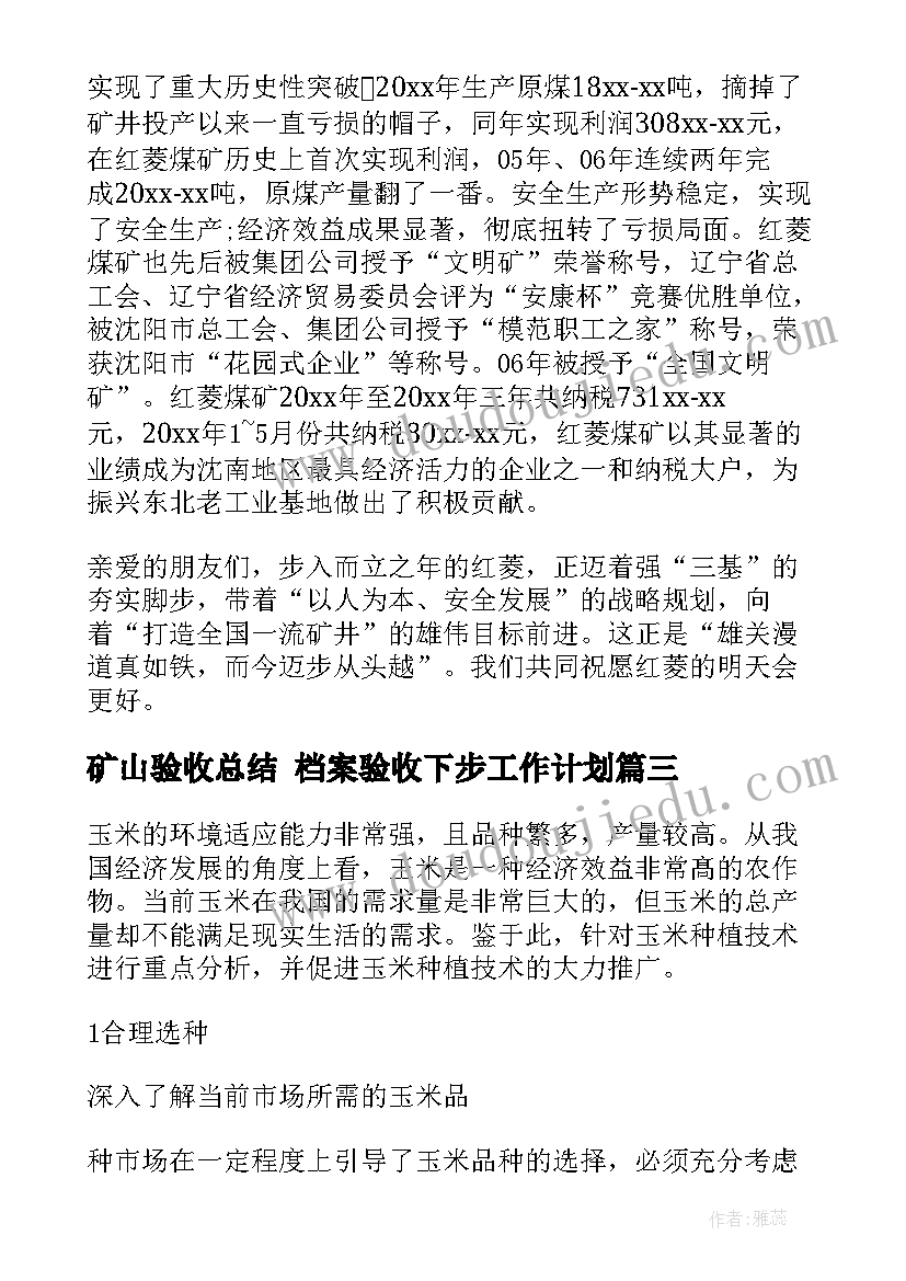 矿山验收总结 档案验收下步工作计划(精选5篇)