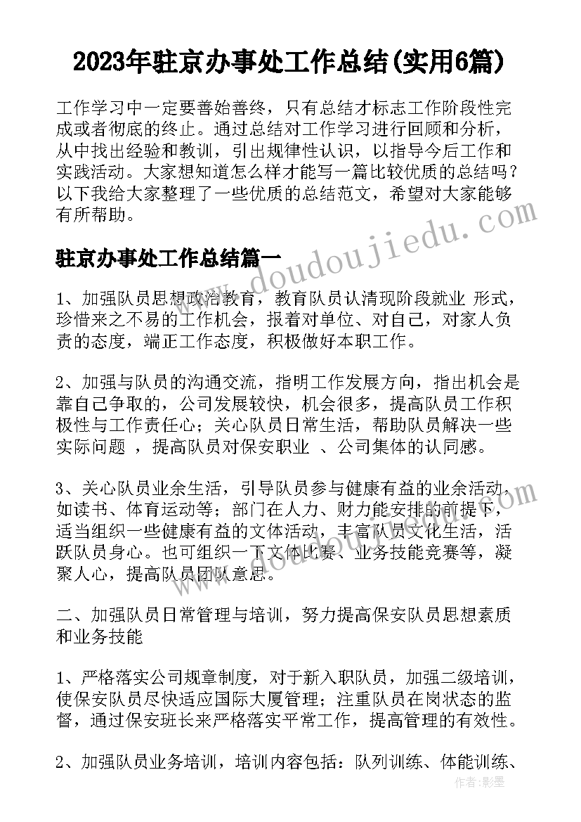 2023年驻京办事处工作总结(实用6篇)