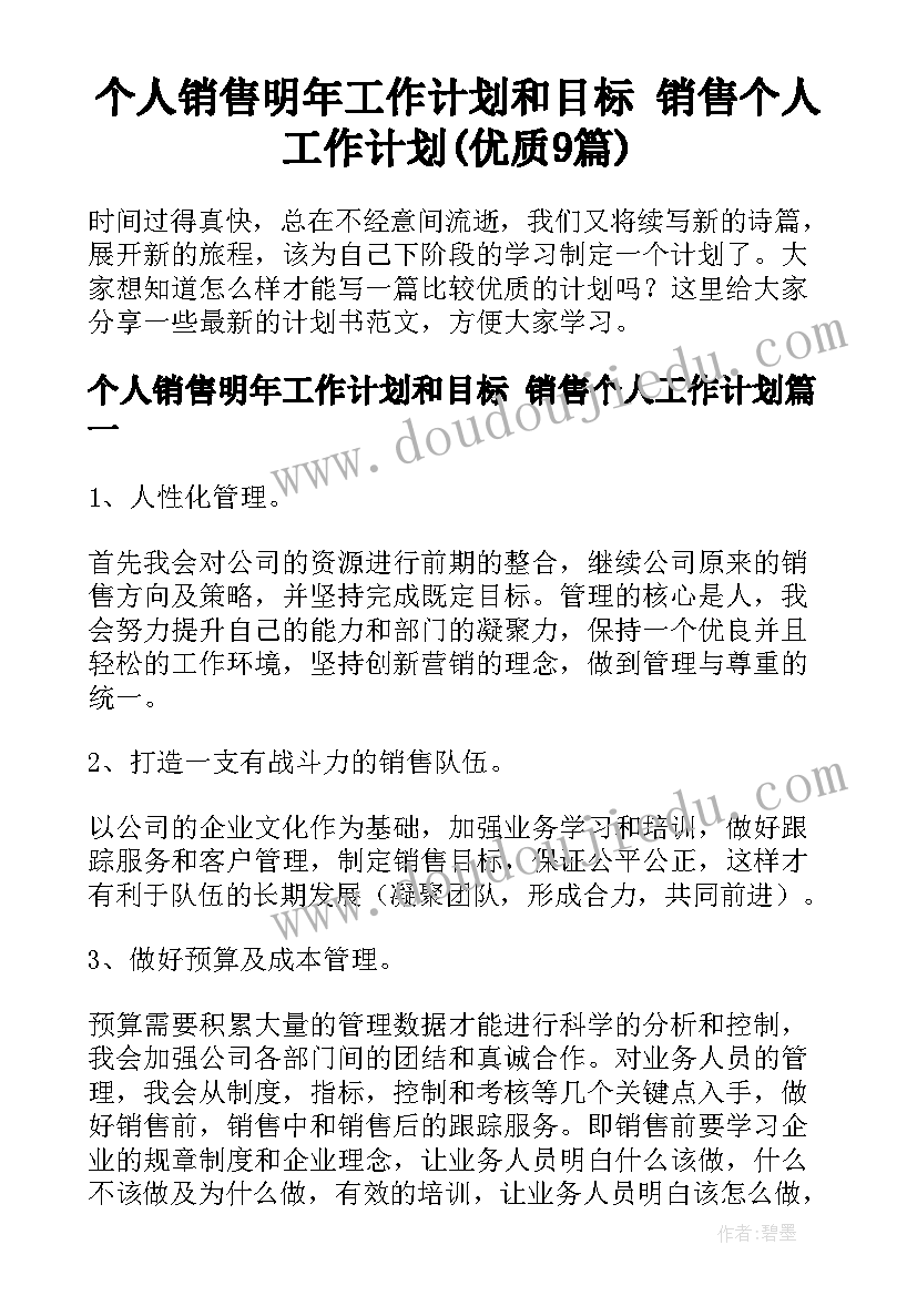 个人销售明年工作计划和目标 销售个人工作计划(优质9篇)